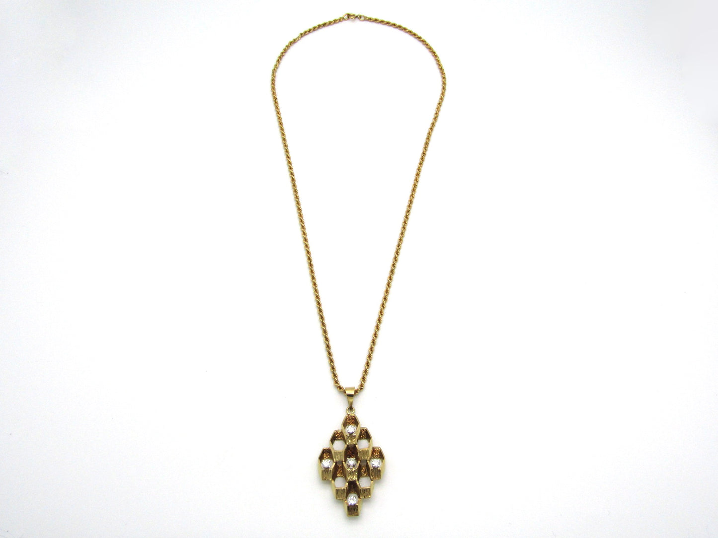 Vintage, 18K gold diamond Brutalist pendant, c.1970s