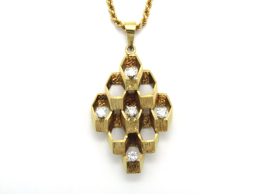 Vintage, 18K gold diamond Brutalist pendant, c.1970s