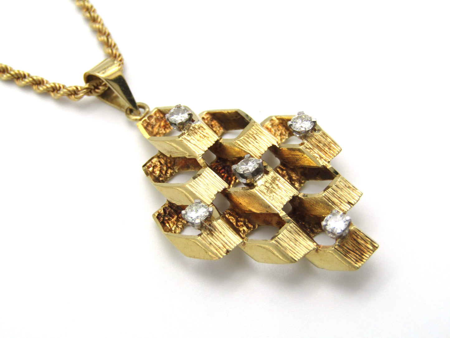 Vintage, 18K gold diamond Brutalist pendant, c.1970s