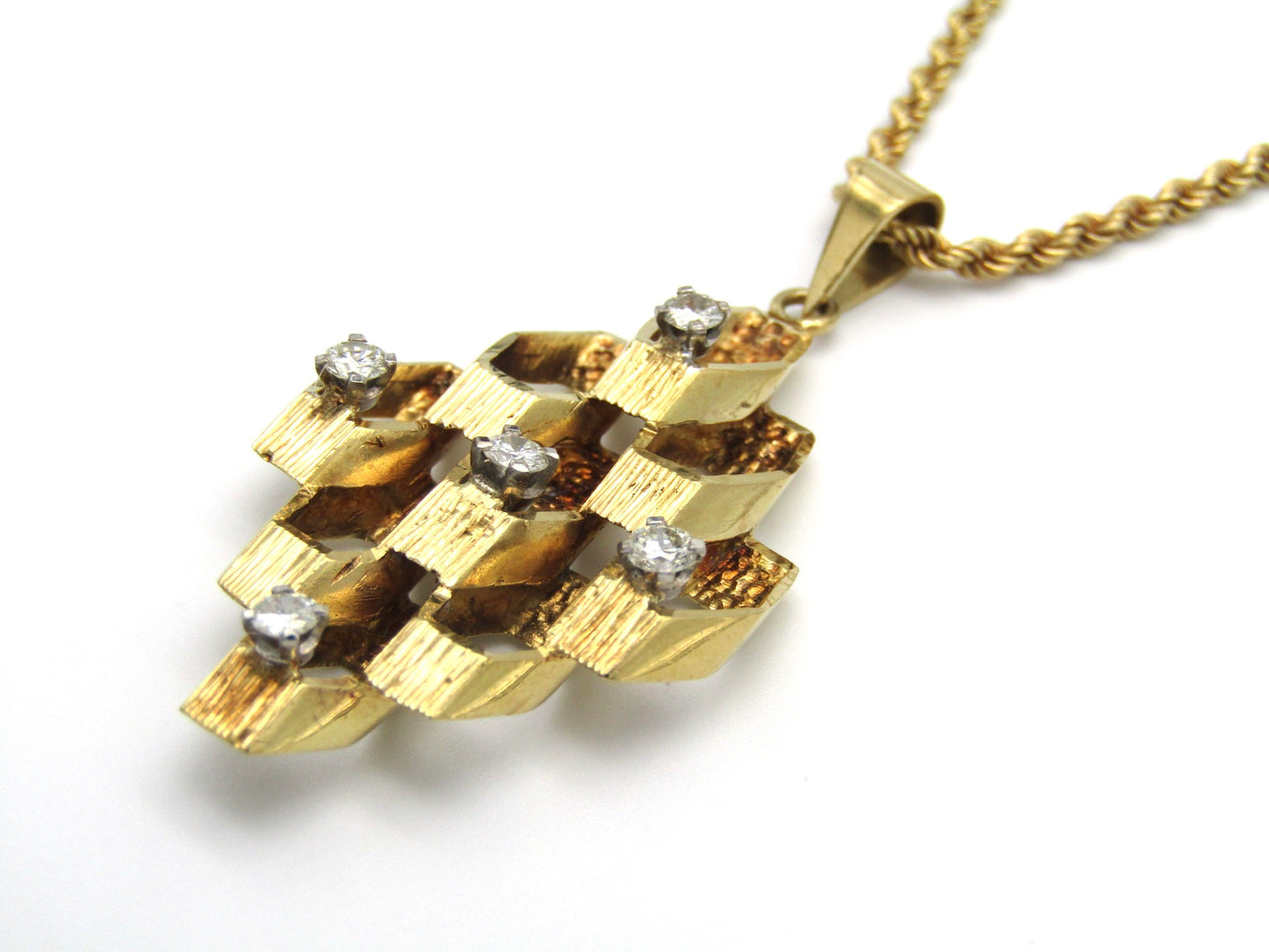 Vintage, 18K gold diamond Brutalist pendant, c.1970s