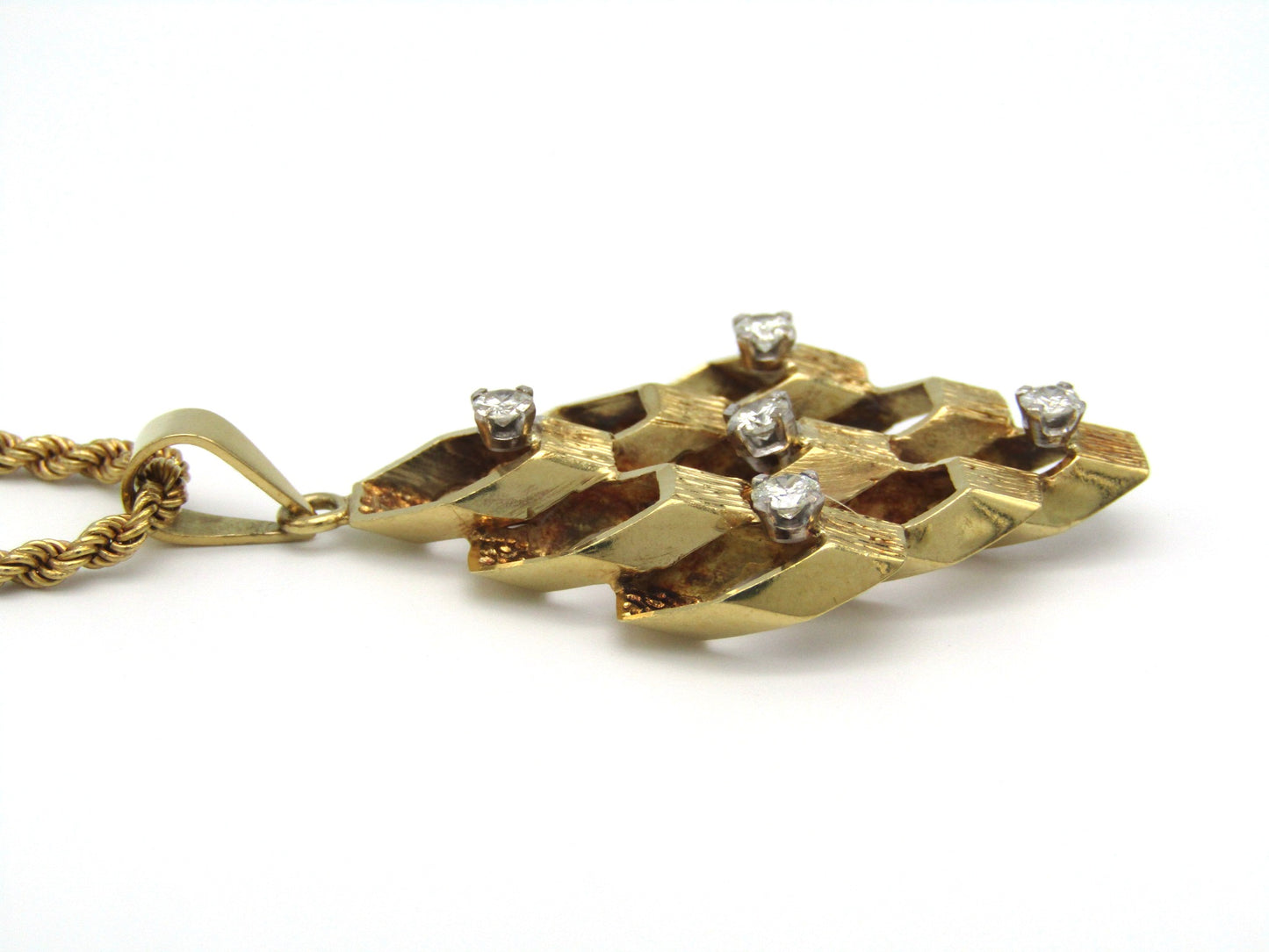 Vintage, 18K gold diamond Brutalist pendant, c.1970s