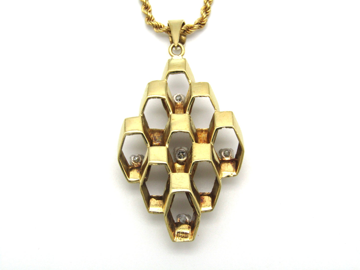 Vintage, 18K gold diamond Brutalist pendant, c.1970s