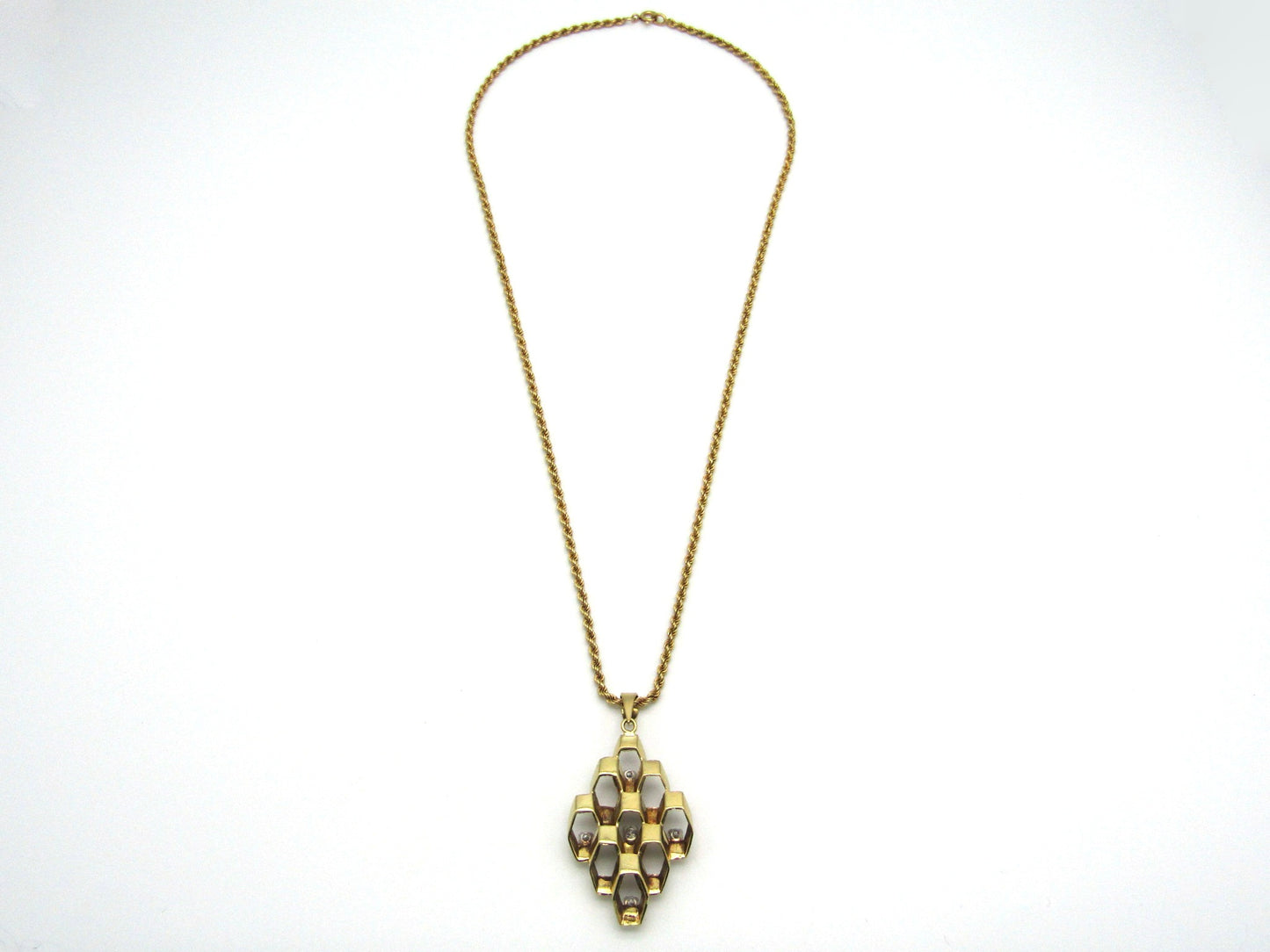 Vintage, 18K gold diamond Brutalist pendant, c.1970s