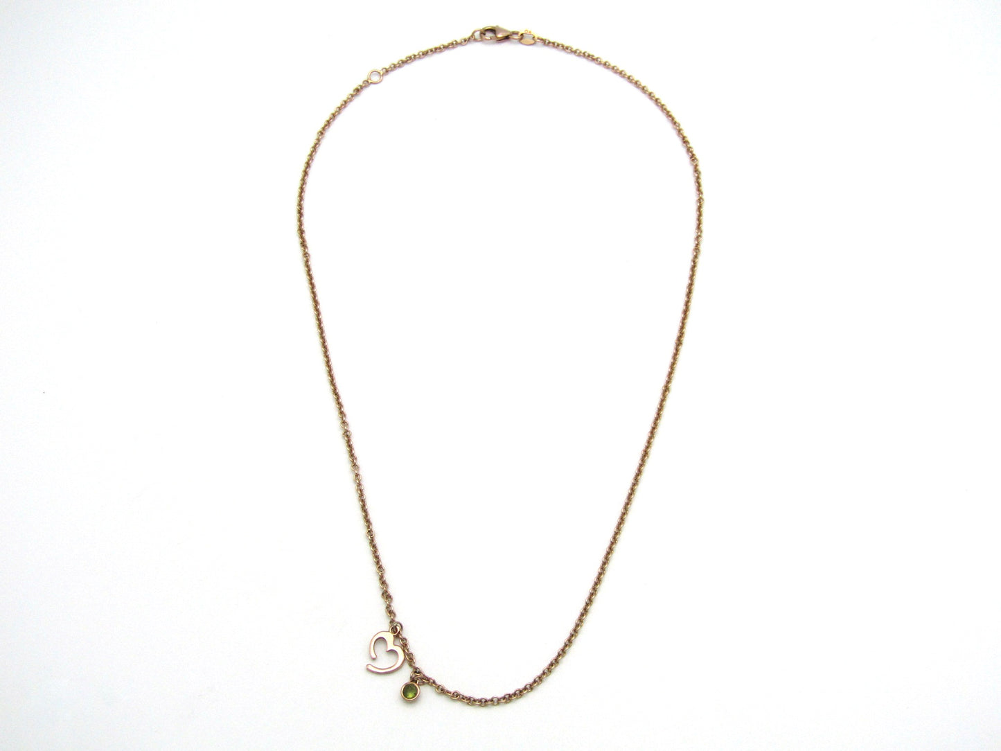 Estate, 9K gold peridot and open heart necklace