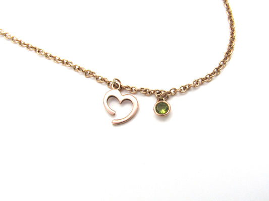 Estate, 9K gold peridot and open heart necklace