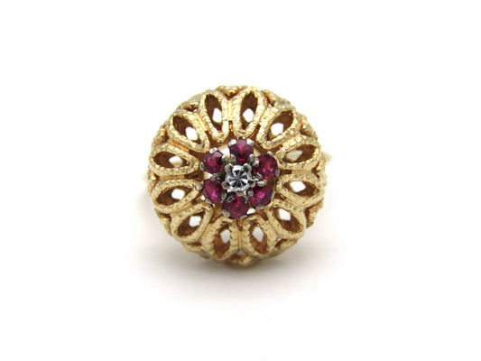 Mid-century, 18K gold ruby and diamond dome ring, c.1960s
