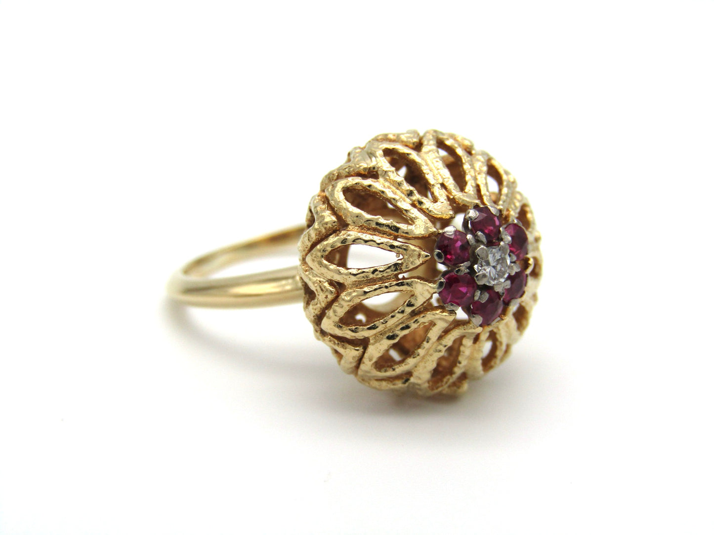 Mid-century, 18K gold ruby and diamond dome ring, c.1960s