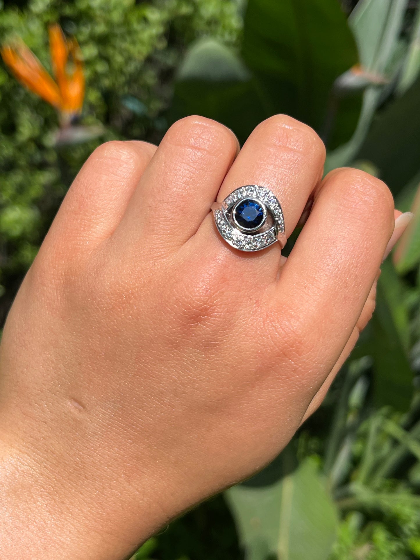 Mid-century, 18K gold sapphire and diamond ring