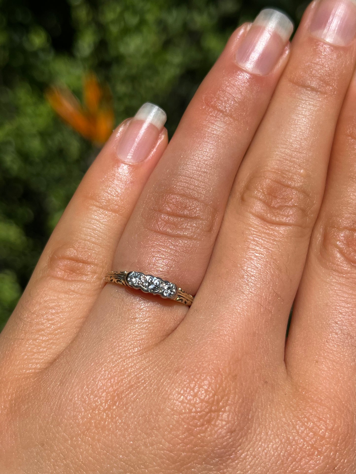 Mid-century, 14K gold diamond trilogy ring