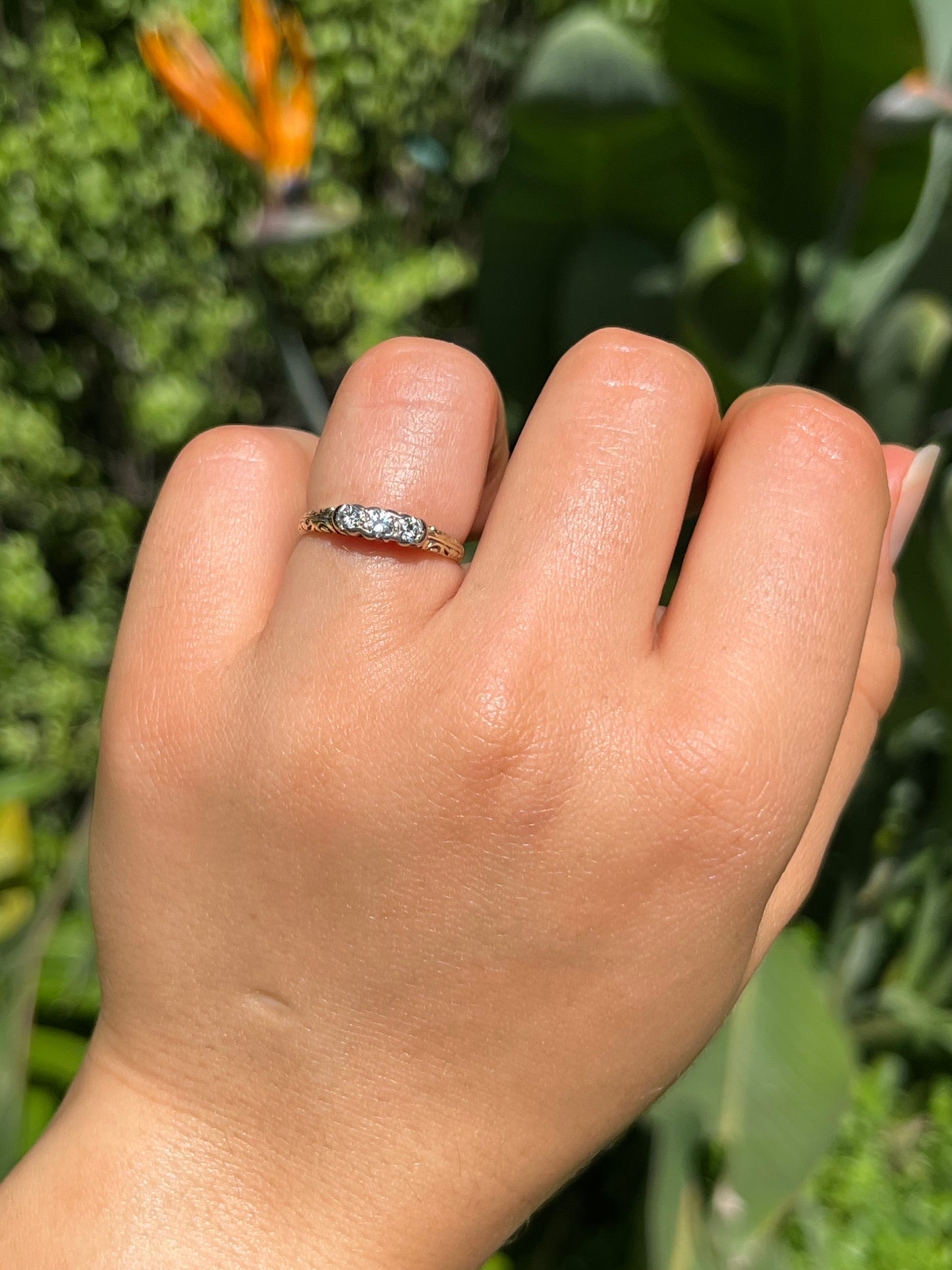 Mid-century, 14K gold diamond trilogy ring