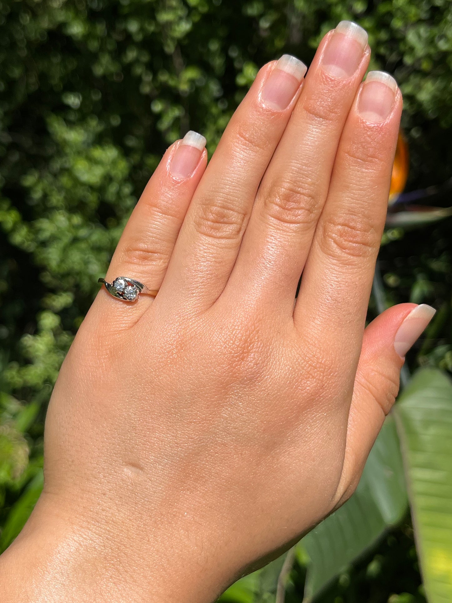 Vintage, 14K gold diamond crossover ring