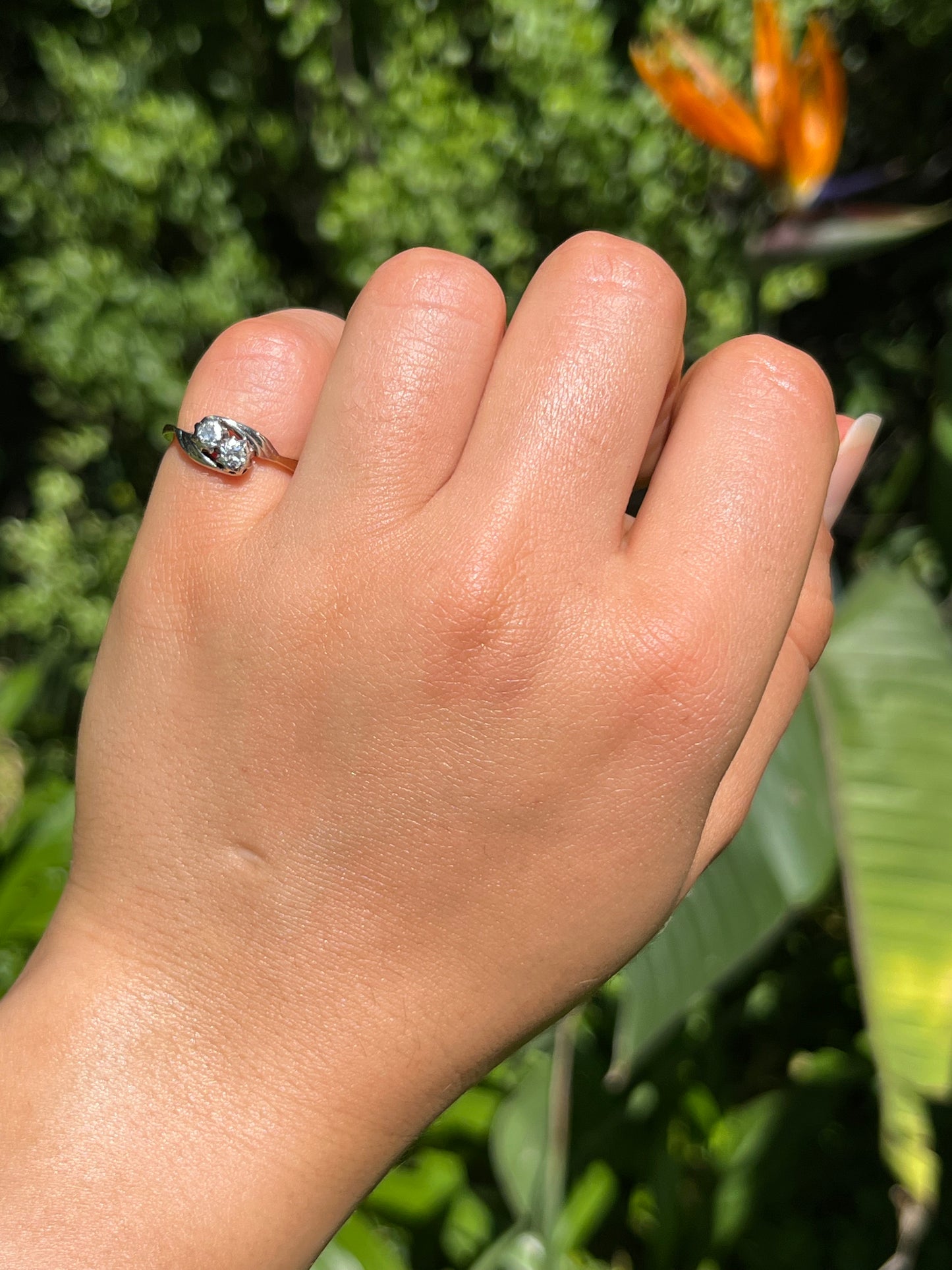 Vintage, 14K gold diamond crossover ring