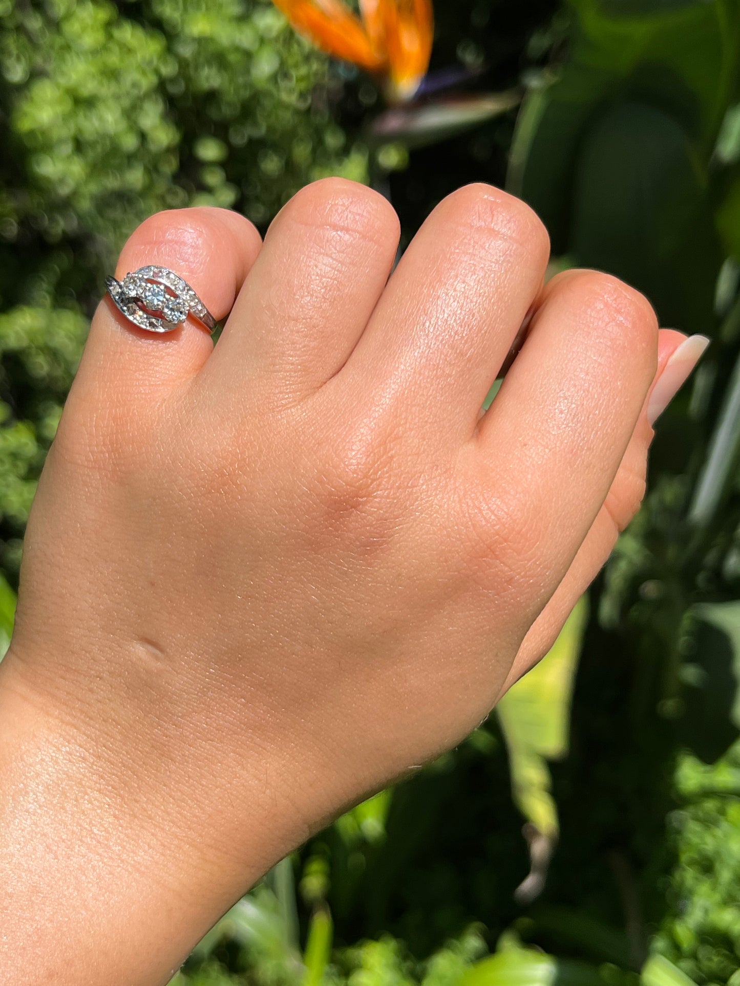 Mid-century, 18K gold trilogy diamond bypass ring
