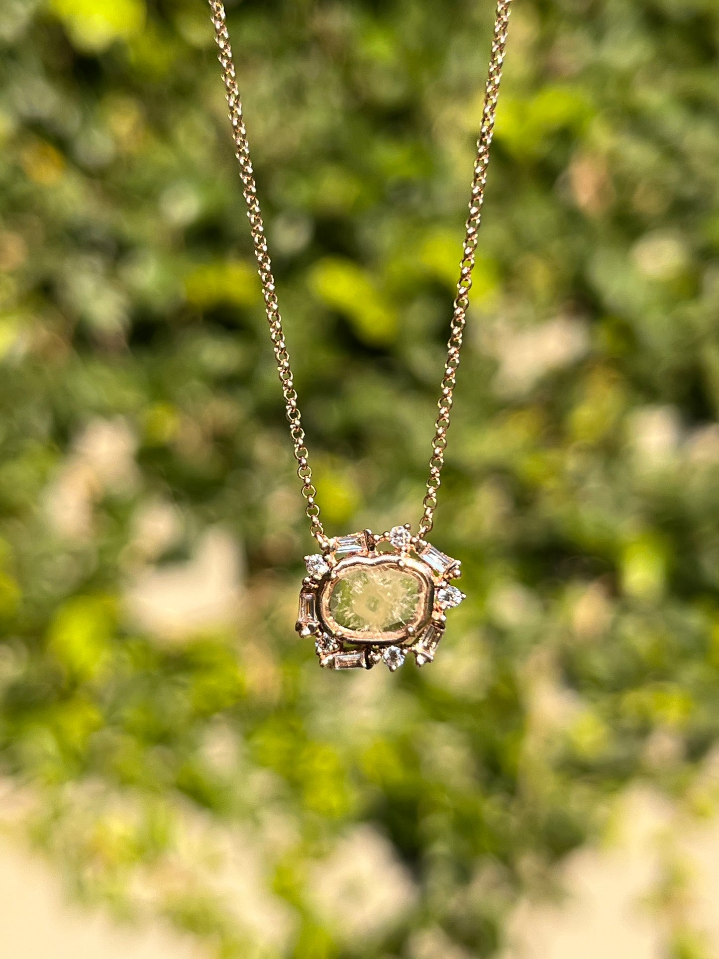 Estate, 9K gold diamond 'slice' necklace