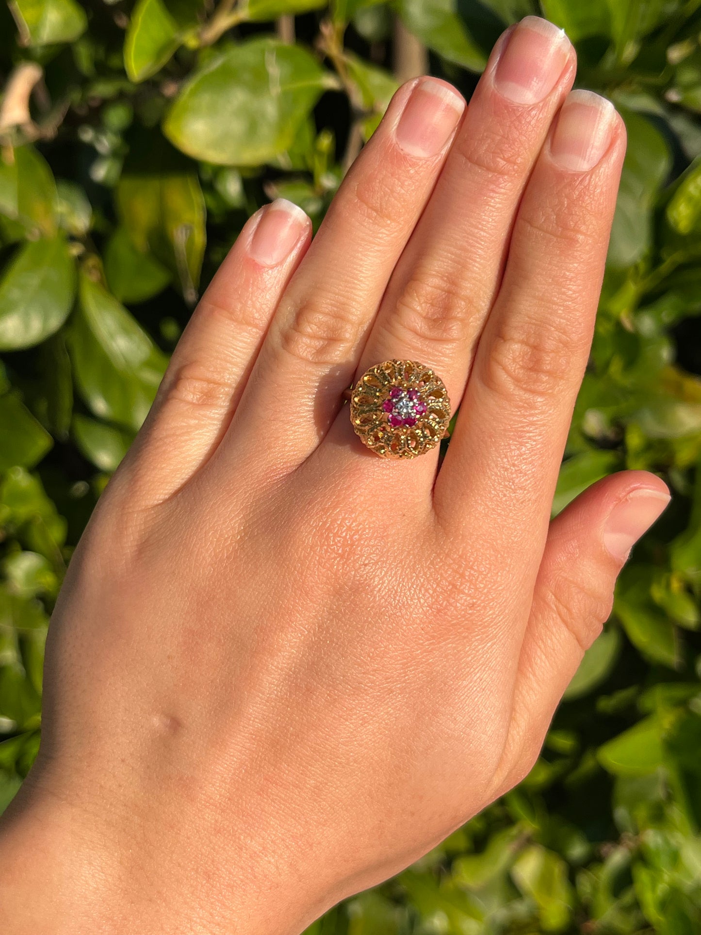 Mid-century, 18K gold ruby and diamond dome ring, c.1960s