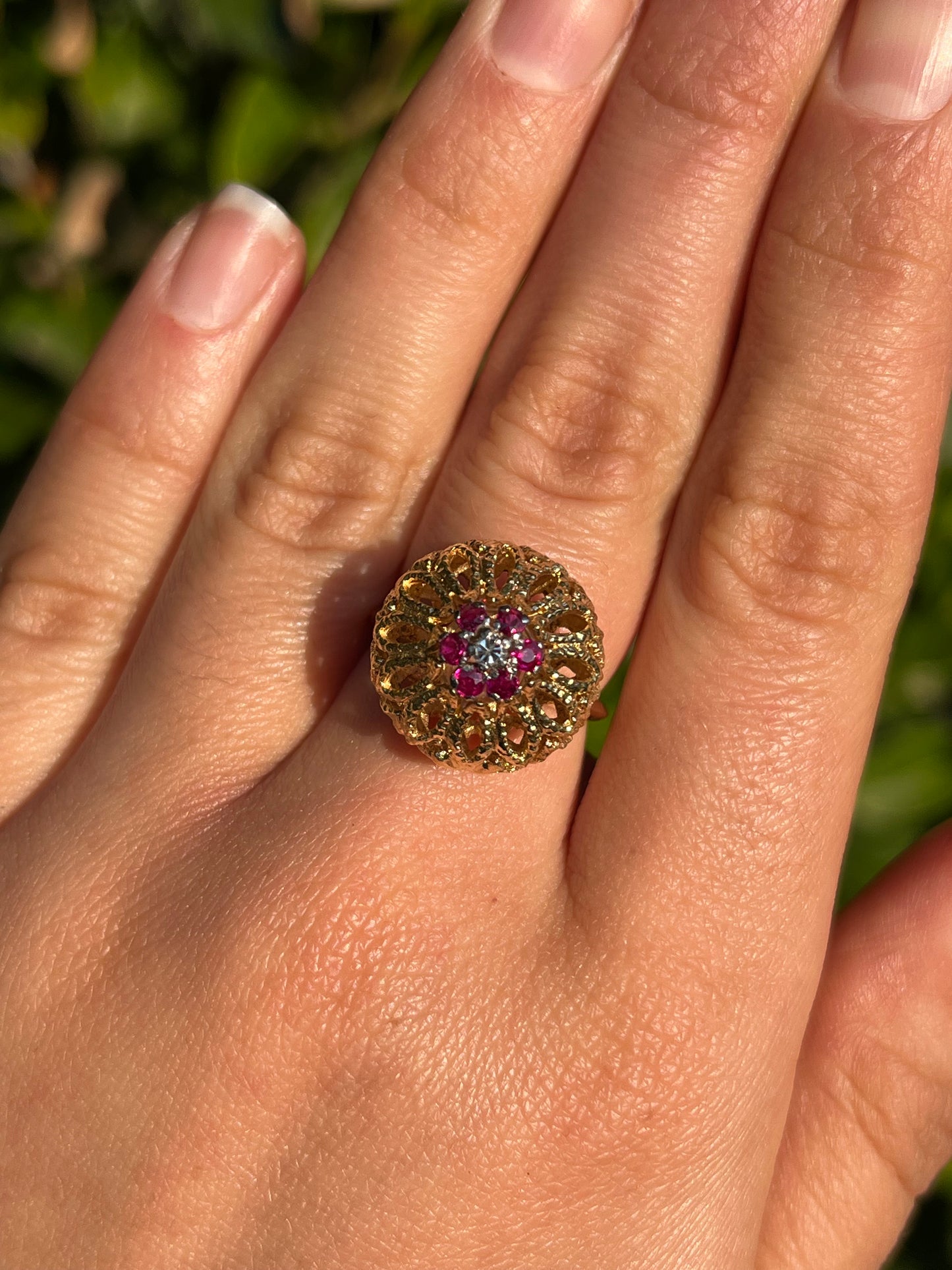 Mid-century, 18K gold ruby and diamond dome ring, c.1960s