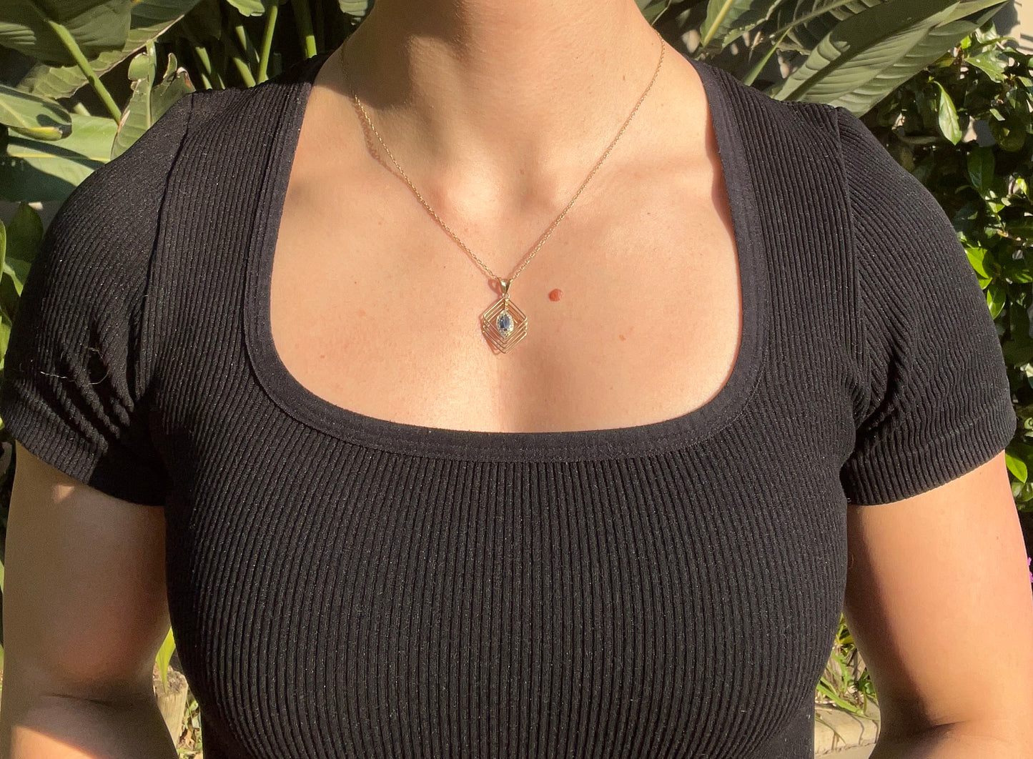 Estate, 18K gold sapphire and diamond pendant